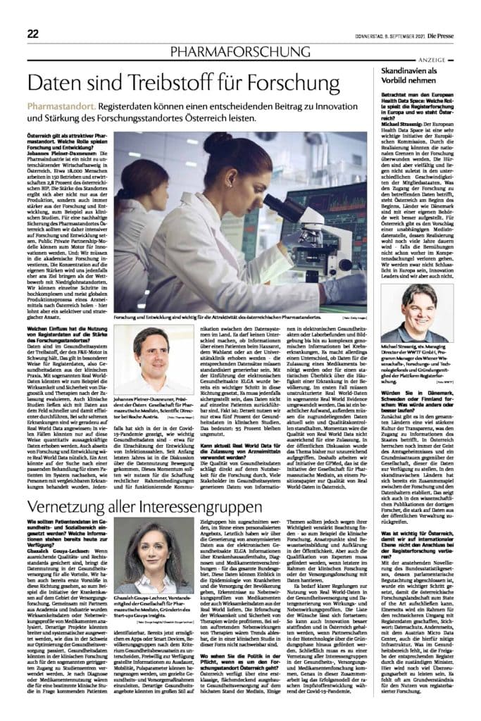PHARMAFORSCHUNG article "Daten sind Treibstoff für Forschung" (Data is fuel for research)